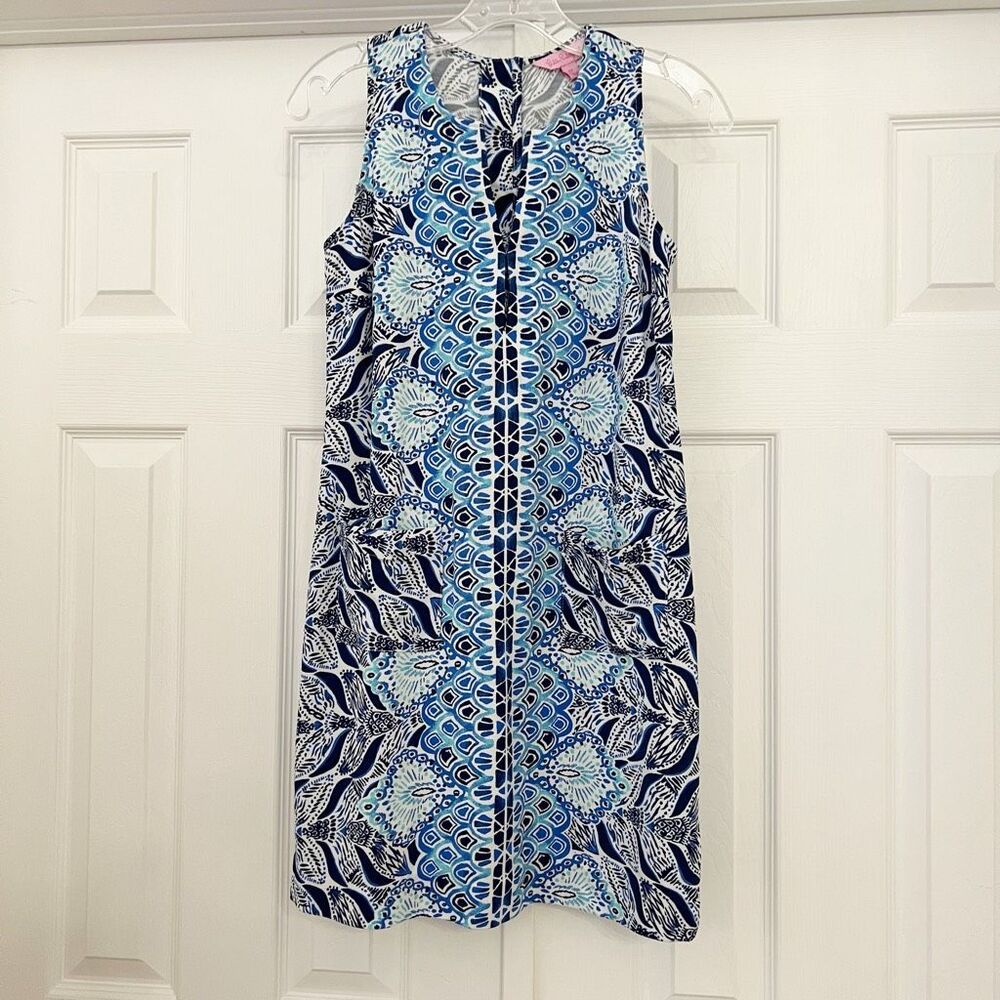 Lilly Pulitzer Womens Blue Mermaids Tail Kelby Stretch Shift Dress Size 00 - Picture 2 of 8